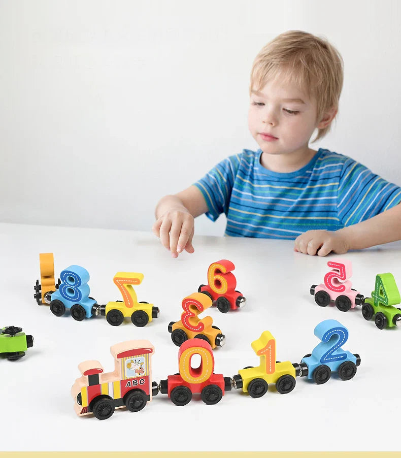 Montessori wooden magnetic railway