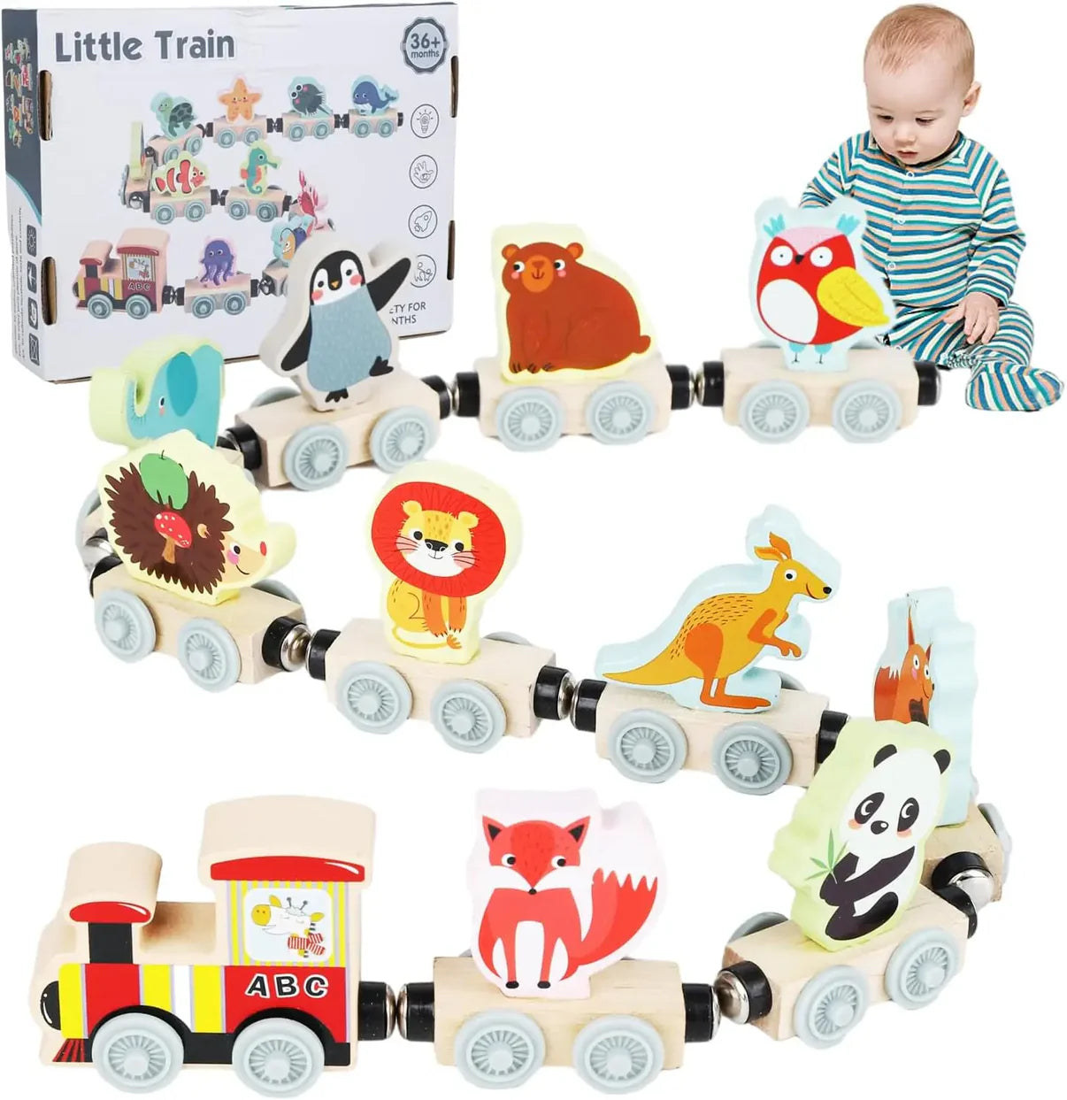 Montessori wooden magnetic railway